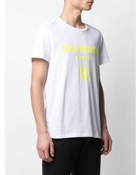 weißes bedrucktes T-Shirt mit einem Rundhalsausschnitt von Balmain