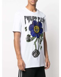 weißes bedrucktes T-Shirt mit einem Rundhalsausschnitt von Philipp Plein