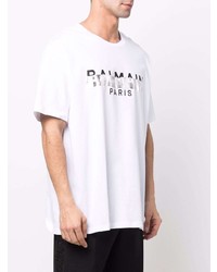 weißes bedrucktes T-Shirt mit einem Rundhalsausschnitt von Balmain