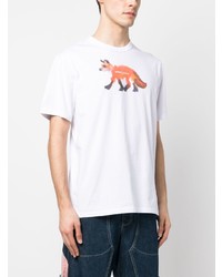 weißes bedrucktes T-Shirt mit einem Rundhalsausschnitt von MAISON KITSUNÉ