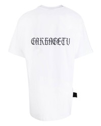 weißes bedrucktes T-Shirt mit einem Rundhalsausschnitt von Garbage Tv