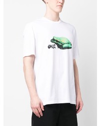 weißes bedrucktes T-Shirt mit einem Rundhalsausschnitt von Oamc