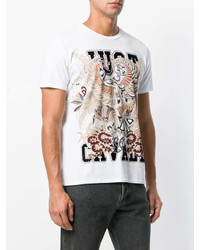 weißes bedrucktes T-Shirt mit einem Rundhalsausschnitt von Just Cavalli