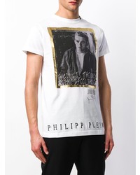 weißes bedrucktes T-Shirt mit einem Rundhalsausschnitt von Philipp Plein