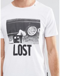 weißes bedrucktes T-Shirt mit einem Rundhalsausschnitt von Replay