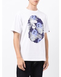 weißes bedrucktes T-Shirt mit einem Rundhalsausschnitt von A Bathing Ape