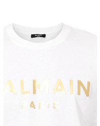 weißes bedrucktes T-Shirt mit einem Rundhalsausschnitt von Balmain