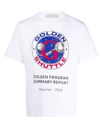 weißes bedrucktes T-Shirt mit einem Rundhalsausschnitt von Golden Goose