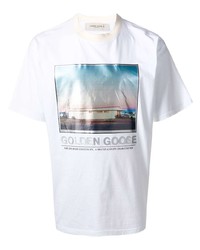 weißes bedrucktes T-Shirt mit einem Rundhalsausschnitt von Golden Goose