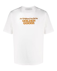 weißes bedrucktes T-Shirt mit einem Rundhalsausschnitt von Golden Goose