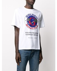 weißes bedrucktes T-Shirt mit einem Rundhalsausschnitt von Golden Goose