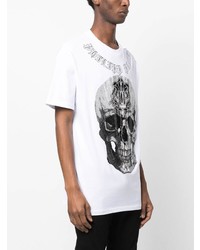 weißes bedrucktes T-Shirt mit einem Rundhalsausschnitt von Philipp Plein