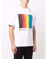 weißes bedrucktes T-Shirt mit einem Rundhalsausschnitt von MAISON KITSUNÉ