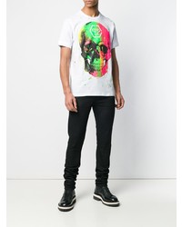 weißes bedrucktes T-Shirt mit einem Rundhalsausschnitt von Philipp Plein