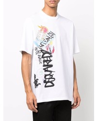 weißes bedrucktes T-Shirt mit einem Rundhalsausschnitt von DSQUARED2