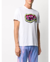 weißes bedrucktes T-Shirt mit einem Rundhalsausschnitt von Just Cavalli