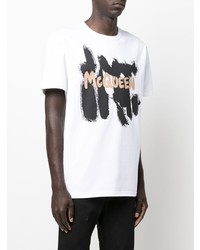 weißes bedrucktes T-Shirt mit einem Rundhalsausschnitt von Alexander McQueen