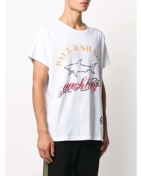 weißes bedrucktes T-Shirt mit einem Rundhalsausschnitt von Greg Lauren X Paul & Shark