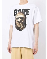 weißes bedrucktes T-Shirt mit einem Rundhalsausschnitt von A Bathing Ape