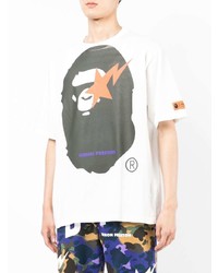 weißes bedrucktes T-Shirt mit einem Rundhalsausschnitt von A Bathing Ape