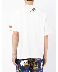 weißes bedrucktes T-Shirt mit einem Rundhalsausschnitt von A Bathing Ape