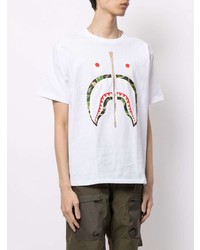 weißes bedrucktes T-Shirt mit einem Rundhalsausschnitt von A Bathing Ape