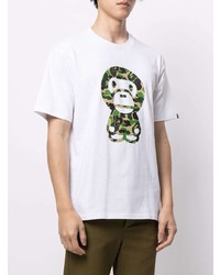 weißes bedrucktes T-Shirt mit einem Rundhalsausschnitt von A Bathing Ape