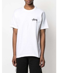 weißes bedrucktes T-Shirt mit einem Rundhalsausschnitt von Stussy