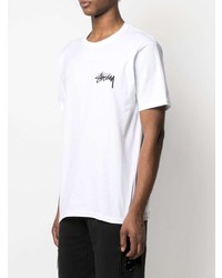 weißes bedrucktes T-Shirt mit einem Rundhalsausschnitt von Stussy