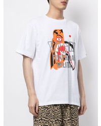 weißes bedrucktes T-Shirt mit einem Rundhalsausschnitt von A Bathing Ape