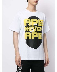 weißes bedrucktes T-Shirt mit einem Rundhalsausschnitt von A Bathing Ape