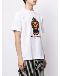 weißes bedrucktes T-Shirt mit einem Rundhalsausschnitt von A Bathing Ape