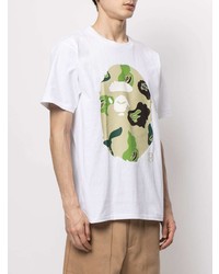 weißes bedrucktes T-Shirt mit einem Rundhalsausschnitt von A Bathing Ape