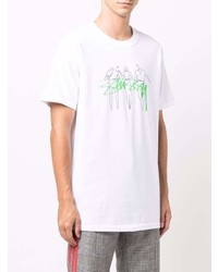 weißes bedrucktes T-Shirt mit einem Rundhalsausschnitt von Stussy