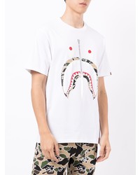 weißes bedrucktes T-Shirt mit einem Rundhalsausschnitt von A Bathing Ape