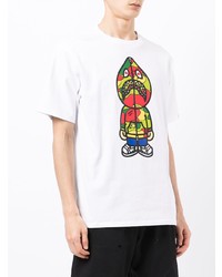 weißes bedrucktes T-Shirt mit einem Rundhalsausschnitt von A Bathing Ape