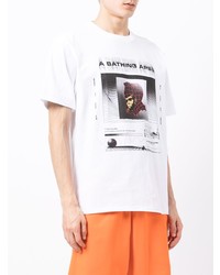 weißes bedrucktes T-Shirt mit einem Rundhalsausschnitt von A Bathing Ape