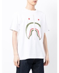 weißes bedrucktes T-Shirt mit einem Rundhalsausschnitt von A Bathing Ape