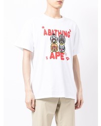 weißes bedrucktes T-Shirt mit einem Rundhalsausschnitt von A Bathing Ape