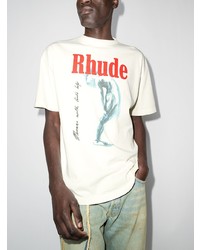 weißes bedrucktes T-Shirt mit einem Rundhalsausschnitt von Rhude