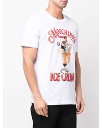 weißes bedrucktes T-Shirt mit einem Rundhalsausschnitt von Moschino