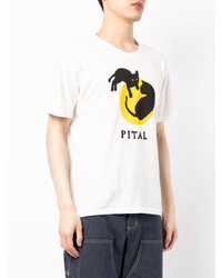 weißes bedrucktes T-Shirt mit einem Rundhalsausschnitt von KAPITAL