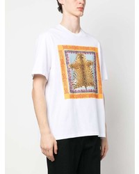 weißes bedrucktes T-Shirt mit einem Rundhalsausschnitt von Just Cavalli