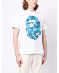 weißes bedrucktes T-Shirt mit einem Rundhalsausschnitt von A Bathing Ape