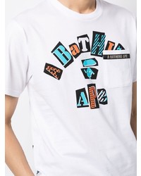 weißes bedrucktes T-Shirt mit einem Rundhalsausschnitt von A Bathing Ape