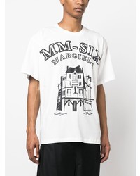 weißes bedrucktes T-Shirt mit einem Rundhalsausschnitt von MM6 MAISON MARGIELA