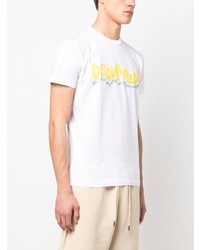 weißes bedrucktes T-Shirt mit einem Rundhalsausschnitt von DSQUARED2