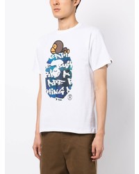 weißes bedrucktes T-Shirt mit einem Rundhalsausschnitt von A Bathing Ape