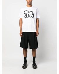 weißes bedrucktes T-Shirt mit einem Rundhalsausschnitt von Junya Watanabe