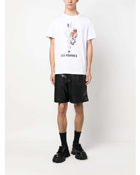 weißes bedrucktes T-Shirt mit einem Rundhalsausschnitt von Les Hommes